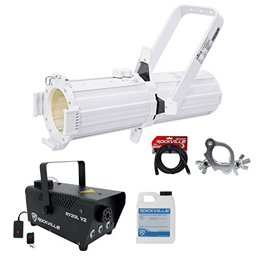 Audiosavings Bundle: Chauvet DJ EVE E-50Z Ellipsoidal Warm White D-Fi LED GOBO Spot Light Bundle with Rockville R720L Fog Machine, RDX3M25 25 Ft DMX Cable, Chauvet DJ CLP-15N Lighting Clamp (4 Items)