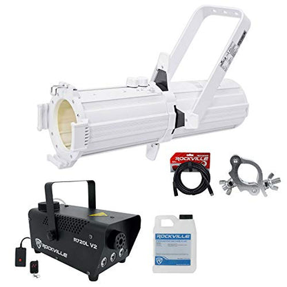 Audiosavings Bundle: Chauvet DJ EVE E-50Z Ellipsoidal Warm White D-Fi LED GOBO Spot Light Bundle with Rockville R720L Fog Machine, RDX3M25 25 Ft DMX Cable, Chauvet DJ CLP-15N Lighting Clamp (4 Items)
