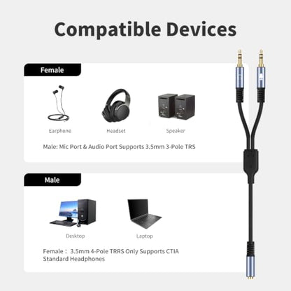 10FT 3.5mm Headphone Splitter, 1/8 inches Female to Dual Male Audio Splitter Cable, Stereo Jack Earphones Headset to PC Laptop Adapter, 2-in-1 Y Separator Aux Dongle Converters, for computer - size: 10FT, style: 1/8" TRS Stereo Female to Dual Male