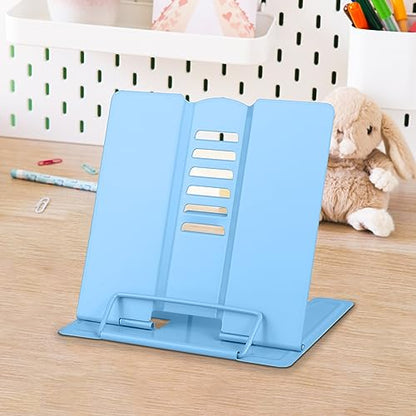 Honagu Metal Desk Book Stand, Adjustable Book Holder, Hands-Free for Reading, Document Holder, Cookbook Stand, Small Bookstands for Music Books, Textbooks, Recipe, Tablet, iPad (Light Blue) - color: Light Blue