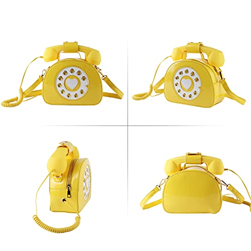 SUKUTU Telephone Shaped Purse Shoulder Crossbody Tote Bags Women Retro Phone Top-Handle Handbags for Girls - color: Yellow