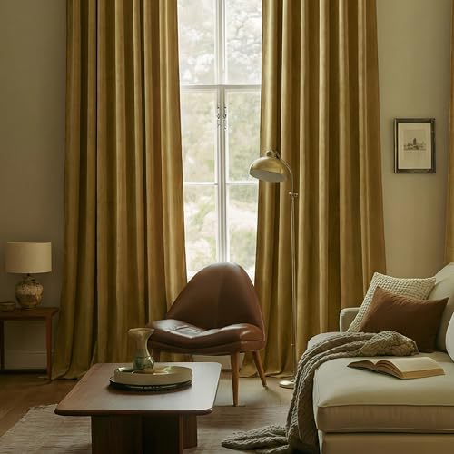 Gold Velvet Blackout Curtains 96 Inches, Floor to Ceiling Drapes Back Tab | Black Out, Room Darkening, Energy Efficient, Rod Pocket, Super Soft Velvet, Easy Install, Gold Brown, W52xL90, 2 Panels - color: Goldbrown, size: 52"W x 96"L (Pack of 2)