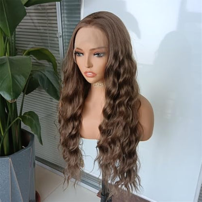 RONGDUOYI Brown Body Wave Lace Front Wig 13x4 Synthetic Hair For Women Glueless Wig Heat Resistnt Natural Hairline Long Hair Daily Wear Cosplay - color: Brown 10