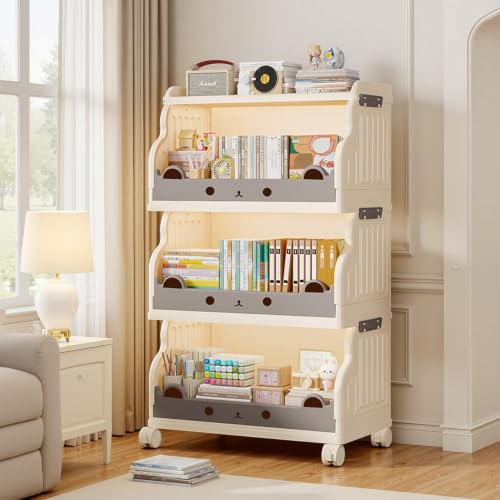 3-Tier Rolling Book Cart with Lockable Casters, Slim Bookcase Storage - color: White, size: 3 Tier