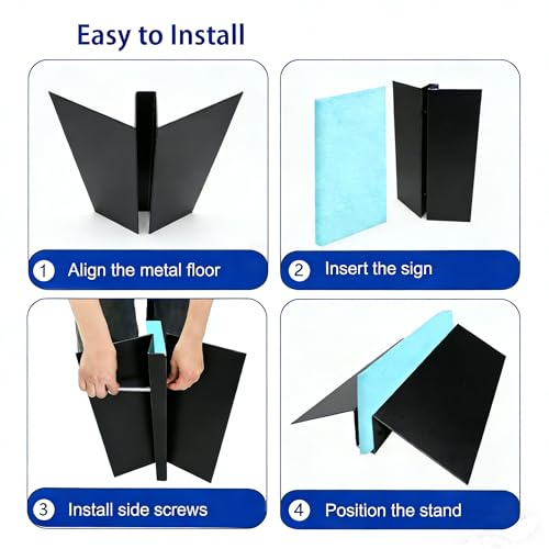2 Pack Metal Floor Sign Stand Holders for Foam Board & Acrylic Signs | Upward-Flipping Edges, Anti-Deformation, Fits 0.25"-1.5" Thick Board, Up to 72" High, Heavy Duty Black Base Only - color: Black