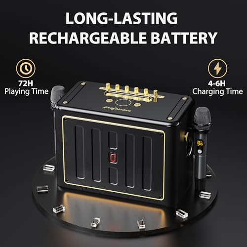 JYX Karaoke Machine with 2 Wireless Microphones, Portable Bluetooth Singing PA System Bass/Treble Adjustment, Supports TV Connetion/Bluetooth/USB/TF/AUX for Home Party - color: Gold