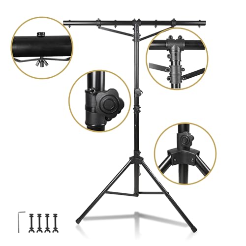 Sound Town DJ Lighting Stand, Height Adjustable, 9 ft Tall, with T-Bar and Tripod Base (STLS-T09) - color: Black, size: 9ft