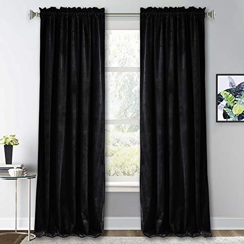 RYB HOME Extra Long Velvet Curtains 120 inches Long, High Ceiling Curtains | Thermal Insulated, Room Darkening, Privacy UV Protection, Loft Apartment Living Room, Black, W52 x L120, 2 Panels - color: Black, size: 52"W x 120"L (Pack of 2)