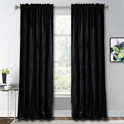 RYB HOME Extra Long Velvet Curtains 120 inches Long, High Ceiling Curtains | Thermal Insulated, Room Darkening, Privacy UV Protection, Loft Apartment Living Room, Black, W52 x L120, 2 Panels - color: Black, size: 52"W x 120"L (Pack of 2)