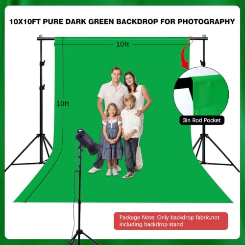 Dark Green Photography Backdrop for Photoshoot, 10x10 Ft Polyester Photo Backdrop Curtains, Dark Green Backdrops Screen for Photo Studio, Video, Content Creators, Birthday Parties Background - color: Deep Green
