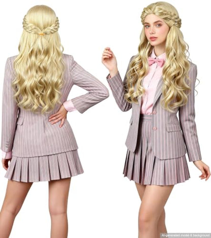 Golden Long Wavy Princess Wig, Synthetic Costume Wig with Cap | Adjustable cap included, long golden wavy hair for cosplay, Halloween, parties, festivals, and everyday dress-up - color: Golden
