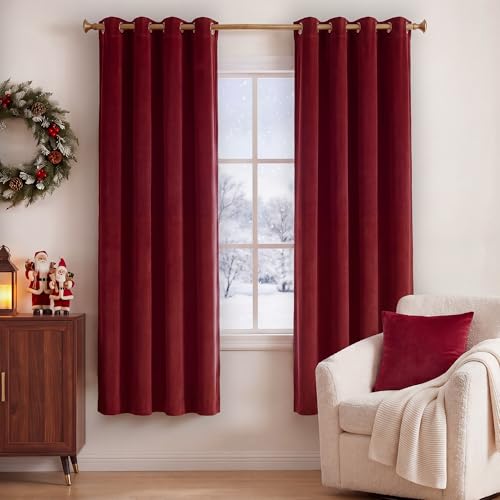 StangH Red Velvet Curtains Short Chrismas Bedroom Drapes, W52 x L72, 2 Pcs | 300GSM Soft Velvet Thick Texture, Window Treatment, Privacy, Theater, Noise Reduction, Kitchen, Living room, Panel Blinds - color: Red Series - Red, size: 52"W x 72"L (Pack of 2)