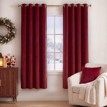 StangH Red Velvet Curtains Short Chrismas Bedroom Drapes, W52 x L72, 2 Pcs | 300GSM Soft Velvet Thick Texture, Window Treatment, Privacy, Theater, Noise Reduction, Kitchen, Living room, Panel Blinds - color: Red Series - Red, size: 52"W x 72"L (Pack of 2)