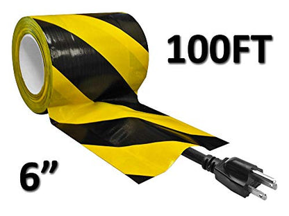 Electriduct Tunnel Tape with Non-Adhesive Center Channel Path for Cable Management Gaffer's Tape 6" x 100 Feet (33 Yards) Black/Yellow High Visibility Safety Stripe - color: Black/Yellow, size: 6 Inch x 100 Feet
