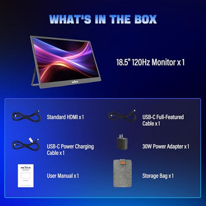 InnoView 2K Portable Monitor for Laptop 18.5" 2560x1440p QHD 120Hz 100% sRGB USB-C Standard HDMI DP Port Gaming Monitor,HDR Travel External Second Screen for Laptop, PC, Game Consoles - size: 18.5