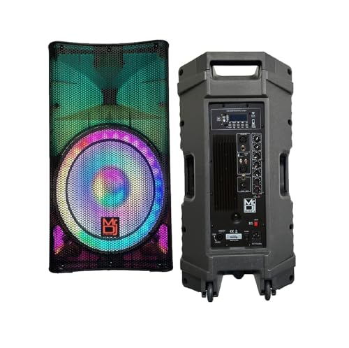 2 Mr. Dj PLED5000 + 2 Speaker Stand 2-Way 15" Portable Active Powered PRO PA DJ Speaker Bluetooth FM USB Sd Karaoke & Smart App + 2 Speaker Stand