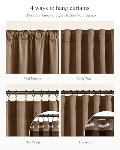StangH Brown Velvet Curtains Blackout for Study Room, W52 x L108, 2 Panels - color: Brown, size: 52"W x 108"L (Pack of 2)