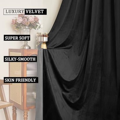 YOFUN 96 inches 2 Panels, Black Blackout Luxury Velvet Curtains Thermal Insulated Heat Block Soundproof Window Panels Soft Drapes for Bedroom Living Room, Rod Pocket & Back Tab, W52 x L96 - color: Black, size: 52"W x 96"L (Pack of 2)