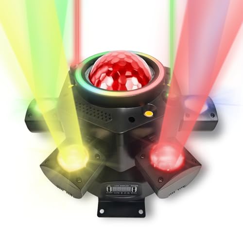 120W Moving Head DJ Lights, RGBW LED Stage Light 4-in-1 with 6 Arms Beam, Magic Ball Effect, Red & Green Starry, White & Amber Strobe 23 RGB Magic Band for Party Disco KTV Club Wedding Bar