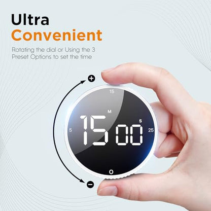 Digital Kitchen Timer - Magnetic Countdown Count Up Clock with Large LED Display, 5/15/25 Min Presets, 3 Volume Levels, Rotary Dial for Cooking, Productivity, Classroom, Fitness (2, White) - color: White