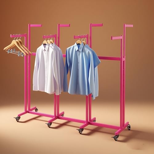 Floor Standing Metal Garment Rack - Heavy Retail Display Racks With Wheels | 8 Arms Clothing Rack, Square Tubing Portable Shirt Rack, Merchandise Display RackFor Hanging Clothes (L-Pink) - color: L-Pink