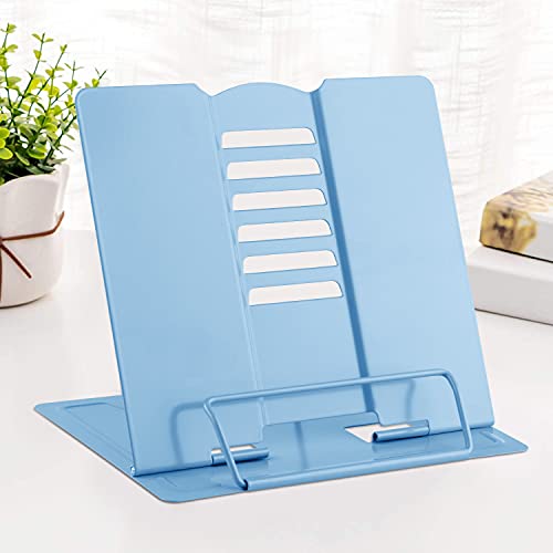 MSDADA Desk Book Stand Metal Reading Rest Book Holder Adjustable | Documents Holder Bookstands for Recipe Textbook Music Books, the First Day of School Gift for Students, Teachers (Light Blue) - color: Light Blue