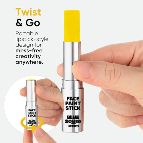 Blue Squid PRO Yellow Face Paint Stick - Waterproof Body Paint for Adults & Kids Eye Black Baseball, Softball - Vegan Hypoallergenic Twist-Up Non-Toxic Makeup Stick for Cosplay, Sports & SFX - color: Yellow