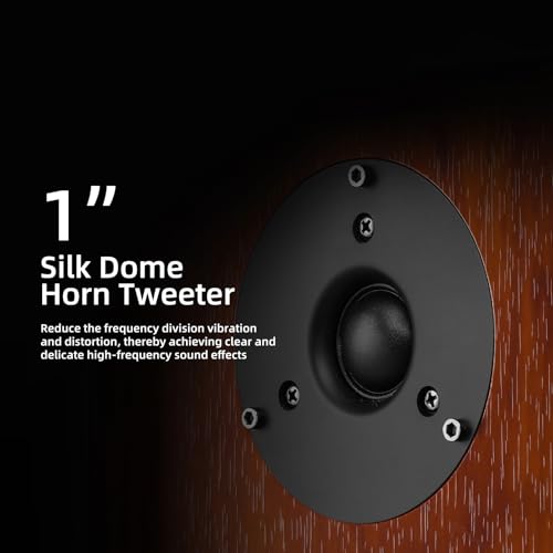 Elimavi Floor Standing Tower Speakers Pair, Dual 6.5" Woofers, 120W, Brown | 1" silk dome tweeter, passive hi-fi design, home theater ready, MDF wood cabinet, rich warm sound, for stereo & movies - color: Brown