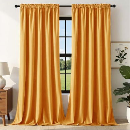 Joydeco Yellow Velvet Curtains 63 inch Length 2 Panels, Luxury Blackout Rod Pocket Thermal Insulated Window Curtains, Super Soft Room Darkening Drapes for Living Dining Room Bedroom,W52 x L63 inches - color: Rod Pocket | Golden Yellow, size: 52"W x 63"L (