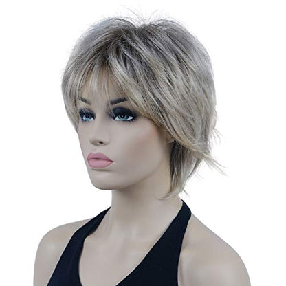 Lydell Short Layered Shaggy Wavy Full Synthetic Wigs (R10-26 Blonde Mixed Dark Root) - color: #R10-26 Blonde Mixed Dark Root