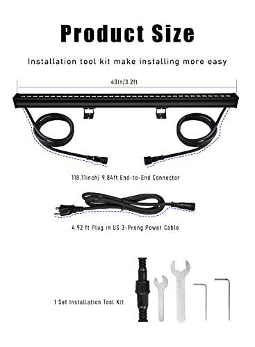 36W LED Wall Washer Light, 5000K Daylight, 4000LM, 10×60° Wide Beam | Linkable 120V Plug-In LED Bar Light, 40" IP65 Waterproof Outdoor Wall Wash Light for Signs, Billboards, Buildings & Garages