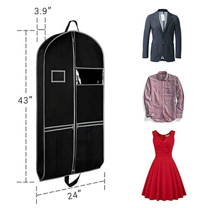 Zilink Suit Bag for Travel & Storage Suit Cover Protector for Closet 43 in | Large Pockets, Carry Handles, Card Holder, Gusseted, Breathable, Garment Bags for Suit Coat Dress, Set of 2