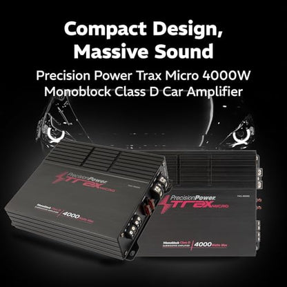 Precision Power Trax Micro Monoblock Class D Car Stereo Amplifier TM1.4000D – 4000W Single Channel Digital Subwoofer Amp with Wired Bass Control & High-Level Inputs for Powerful Audio - size: TM1.4000D