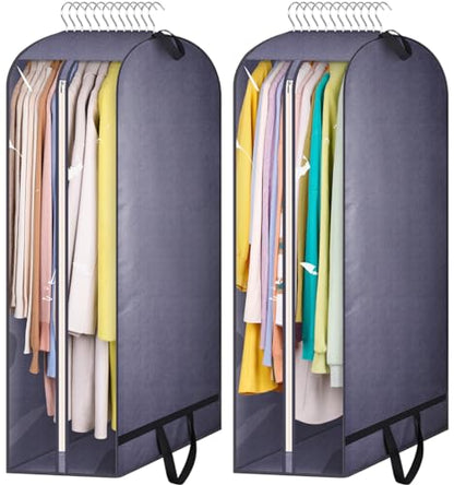 KIMBORA 10" Gusseted Clear Garment Bags for Hanging Clothes Storage, 43" Suit Bags for Closet Storage with Handles, Garment Covers for Coats, Jackets, Sweaters (2 Packs, Grey) - size: 43" - 2 Pack