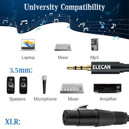 3.5mm (1/8 Inch) TRS Aux Male to XLR Female Cable 10 Ft, Balanced Professional Shielded Stereo Microphone Cable Cord,Gold Plated for DSLR Camera Mixer Headphones with 3.5 to 6.35mm Adapter+Ties - size: 10FT, style: 3.5mm to XLR Female