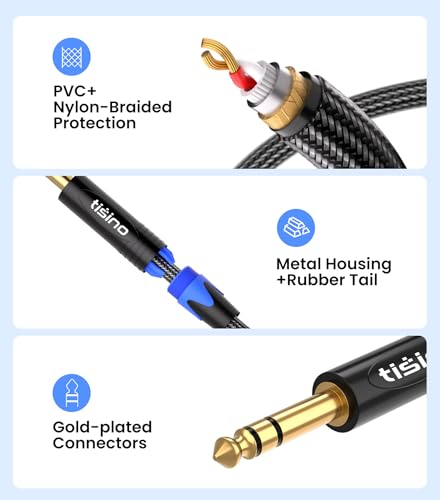 Tisino 1/4 inch TRS Cable, Quarter inch 1/4 TRS to TRS Balanced Stereo Audio Cable Male to Male Pro Interconnect Cable, Nylon Braid - 10 FT - size: 10 feet
