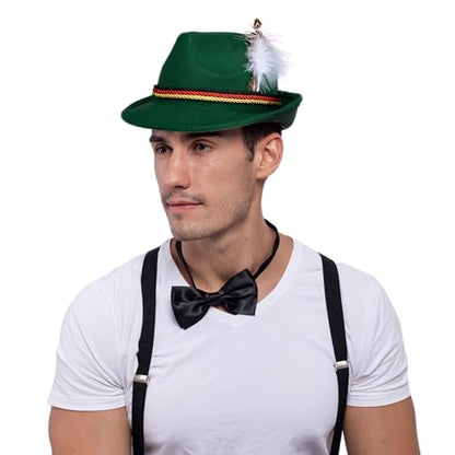 Spooktacular Creations Oktoberfest Hats, 2 PCS German Oktoberfest Costume Accessories Set, Green Gray Felt Fedora Retro Hats for Adults Bavarian Alpine Halloween Dress Up, RolePlay Party - color: Green+gray