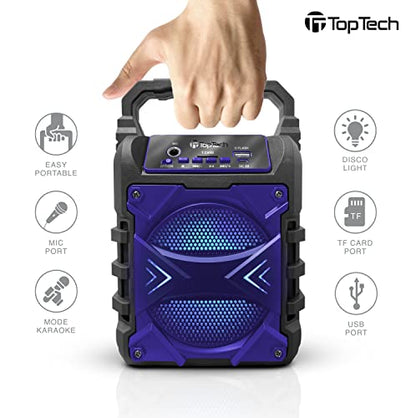 Top Tech Audio Jet-4 400W Bluetooth Speaker, 4" Woofer, Louder Volume, Crystal Clear Stereo, Rich Bass, 100ft Wireless Range, Mic Input, Portable Speaker – Blue - color: Blue