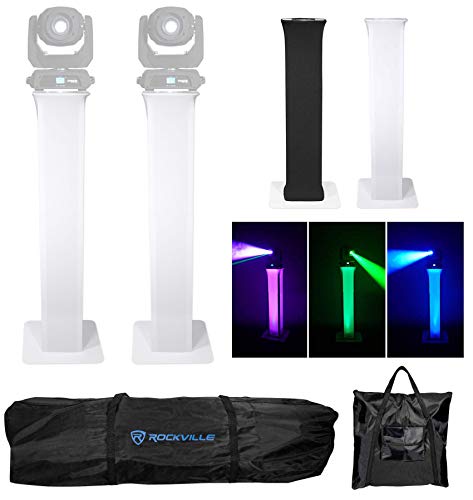 Rockville RTP32W White Totem Moving Head Light Stand, 2-Pack | Black and White Scrims, 2 Carry Bags, 39"-69" Adjustable Height, 132 lb Capacity, 35mm Pole Adapter, Steel, Tool-Free Setup