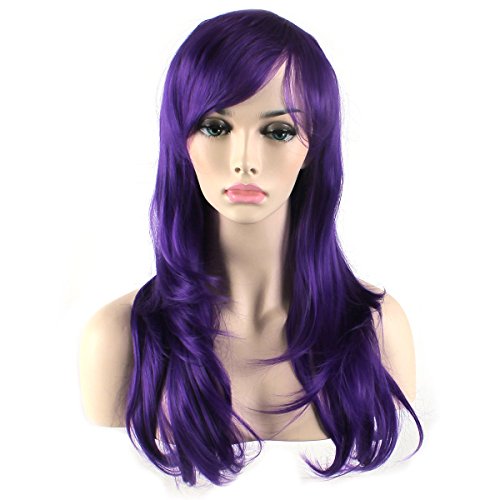 Akstore 28 inch Fashion Wigs Long Wavy Curly Hair Cosplay Wig (Purple) - color: Purple
