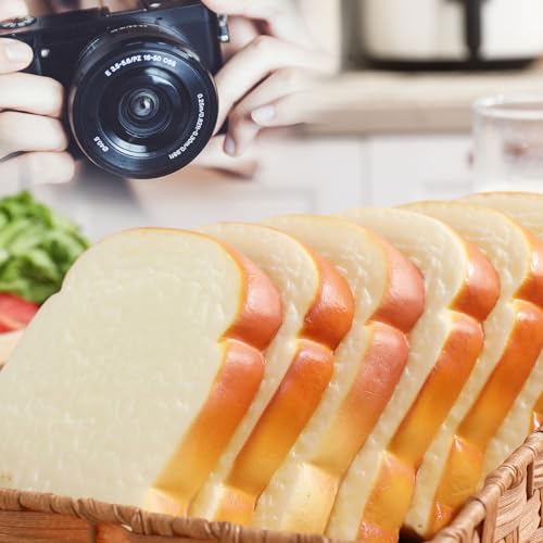Joeabor 6pcs Artificial Bread Slices Set Fake White Sliced Bread Realistic Fake Food for Display Faux Bread Slice Model for Decoration Faux Food Props