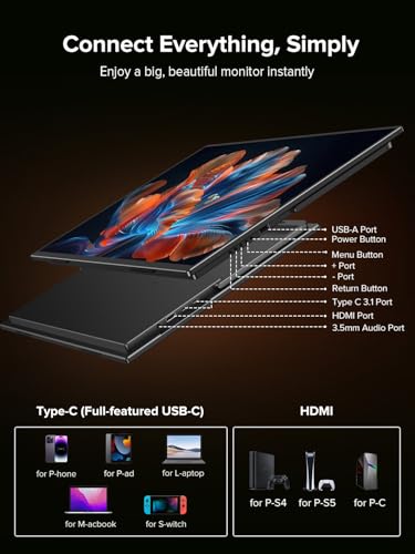 UPERFECT 24" 144Hz Portable Monitor, QLED 145% sRGB 450Nits Gaming Monitor | 0.1MS FreeSync, FHD, Stand & VESA, HDMI & USB-C, Large Second Screen for Laptop/ Computer/ Game Consoles/ Phone/ PC - size: 24"