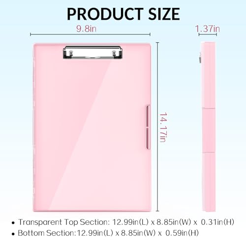 Sooez Nursing Clipboard with Storage, Clear Top Clip Boards 8.5x11, Pink | Heavy Duty Plastic, Dry Erase, High Capacity, Nurse Essentials, Dental Assistant, Teacher & College School Office Supplies - color: Light Pink
