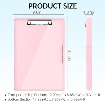 Sooez Nursing Clipboard with Storage, Clear Top Clip Boards 8.5x11, Pink | Heavy Duty Plastic, Dry Erase, High Capacity, Nurse Essentials, Dental Assistant, Teacher & College School Office Supplies - color: Light Pink
