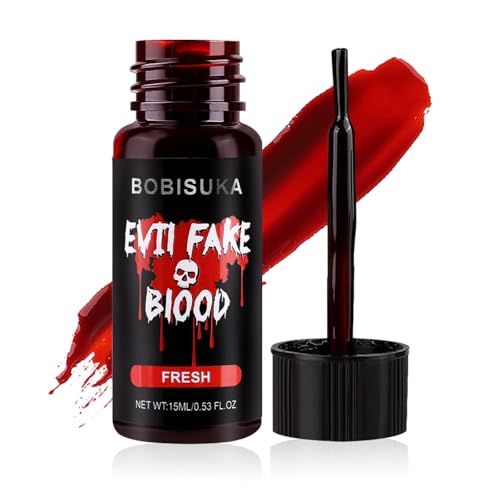 BOBISUKA Halloween Fake Blood, Edible Stage Blood 0.53oz, Realistic Vampire Blood SFX Makeup Kit, Washable Faux Blood Gel for Zombie Monster Special Effects Makeup, Costume Cosplay, Stage&Film (Fresh) - color: Fresh