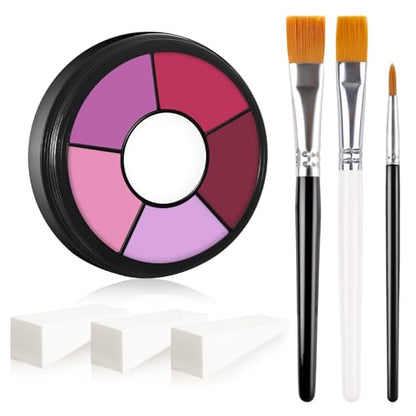 BOBISUKA Pink Cream Face & Body Paint Palette Kit with 3 Brushes 3 Sponges, Highly Pigmented Easy to Blend Long Lasting Halloween Makeup for Clown, Skull, Devil, Demon,Mermaid Costume & Theme - color: 06 Twisted Carnival Pink