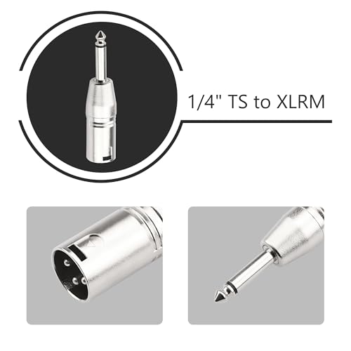 1/4 Inch TS Mono to XLR Adapter, Male XLR to 6.35mm Quarter Inch Unbalanced Audio Connector Compatible with Stereo,Microphone,Mixer-2 Pack - color: 1/4" TS to XLRM
