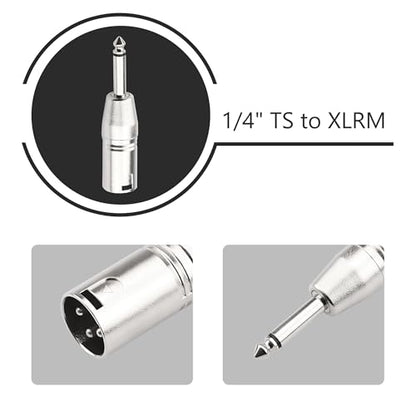 1/4 Inch TS Mono to XLR Adapter, Male XLR to 6.35mm Quarter Inch Unbalanced Audio Connector Compatible with Stereo,Microphone,Mixer-2 Pack - color: 1/4" TS to XLRM