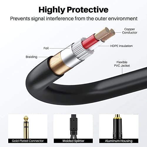 1/4 inch TRS Stereo Y Splitter Insert Cable, Gold Plated Audiowave Series 6.35mm TRS Male to Dual 6.35mm TS Male Mono Breakout Cable, Audio Cord (10FT / 1PACK) - size: 10 FT