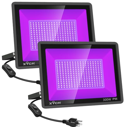 XYCN 2 Pack 300W LED Black Lights Outdoor, Flood Blacklight Light with Plug, 395nm to 410nm IP66 Waterproof for Dance Party, Glow in The Dark, Stage Lighting, Body Paint, Fluorescent Poster, Neon Glow - color: 300w Led Black Light 2pack
